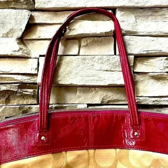 Like new Coach Laura Signature Tote Bag Purse Khaki/berry F18335 - Picture 5 of 6